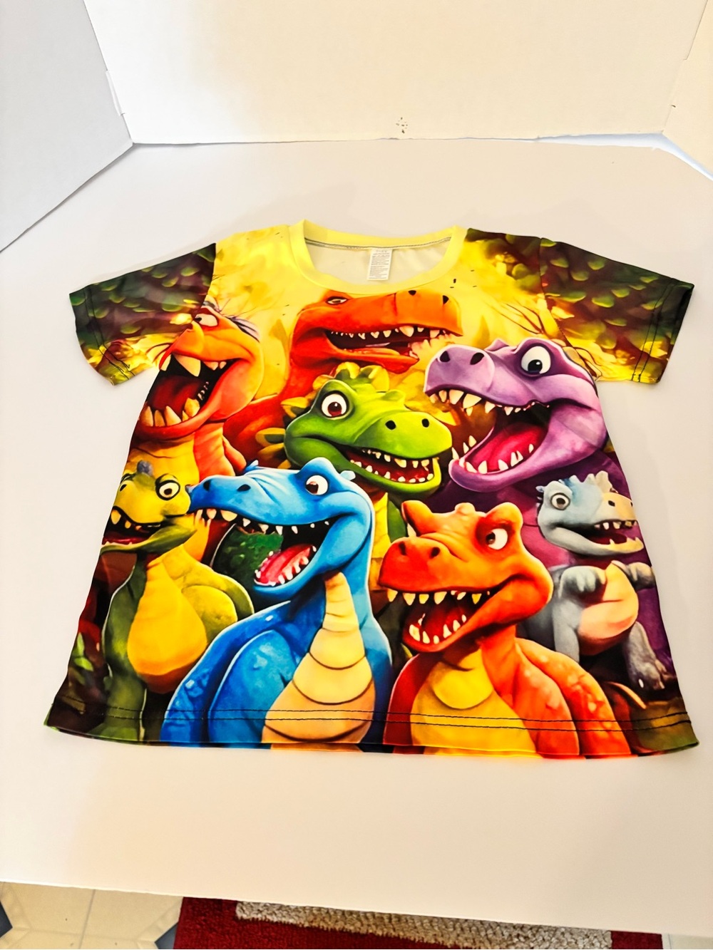 Colorful Dinosaur Graphic Kids T-Shirt - Multicolor Unisex  size 7/8 yrs
